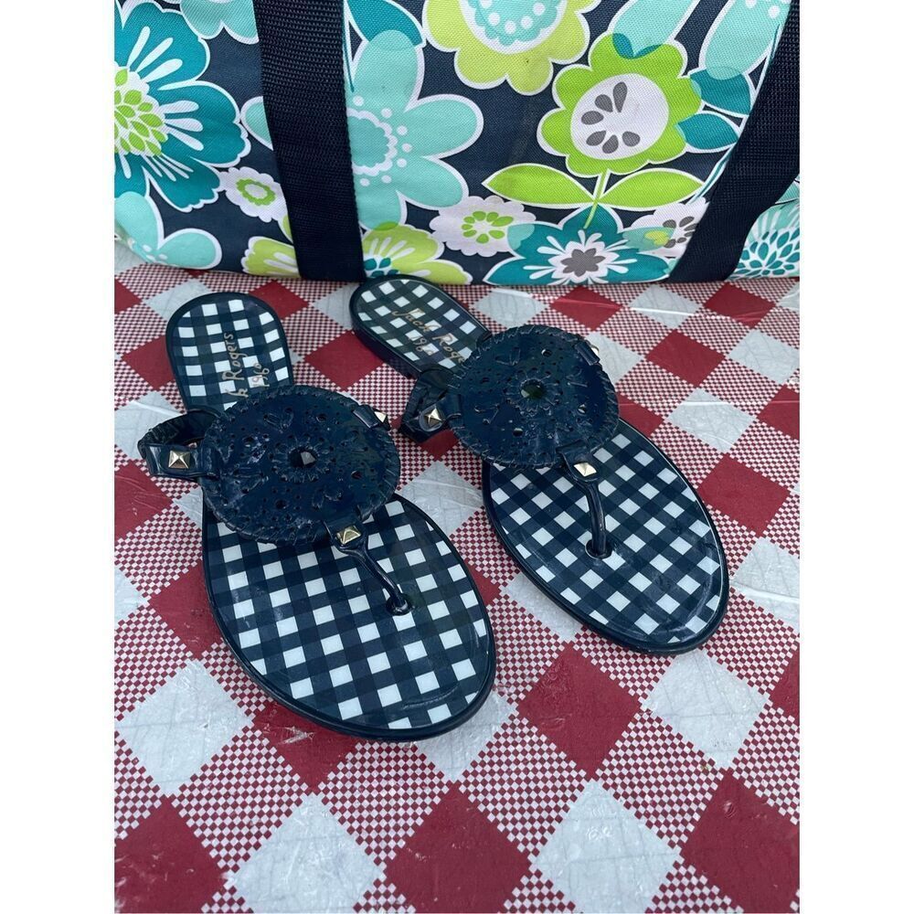 ✅Jack Rogers Georgica navy sz 9Medallion Jelly Sandals Flip Flops Women gingham
